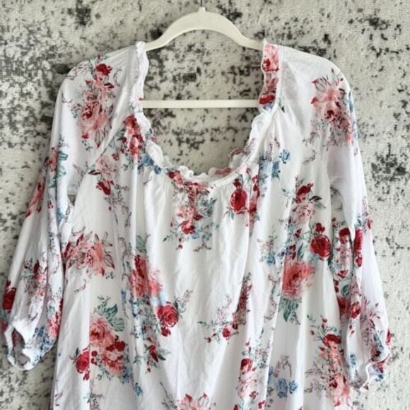 Xhilaration Tunic Dress Size XXL Off the Shoulders White Lace Pink Floral Casual - Picture 7 of 11